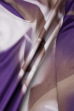 Purple Elegant Print Patchwork Fold V Neck Printed Dress Dresses
