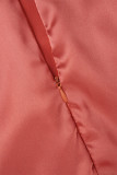 Vestido longo roxo casual sólido patchwork plissado com decote em O
