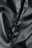 Preto casual sólido retalhos fenda magro cintura alta saias convencionais de cor sólida