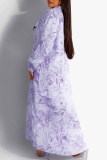 Светло-фиолетовое повседневное платье-рубашка с отложным воротником и буквенным принтом Платья