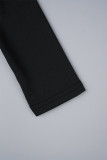 Vestidos casuais pretos sensuais sólidos vazados com decote em V mangas compridas
