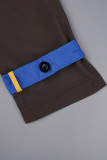 Amarelo Casual Color Block Bandage Patchwork Fivela Turndown Collar Outerwear
