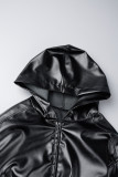 Schwarze, lässige, einfarbige Basic-Oberbekleidung mit Kapuzenkragen