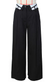 Черные элегантные однотонные карманные пуговицы в стиле пэчворк, прямые брюки с низкой талией, прямые пэчворк-низы