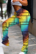 Colore Casual Stampa Piega Regular Vita alta Pantaloni convenzionali con stampa completa