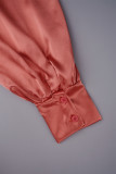 Paarse casual effen patchwork geplooide O-hals lange jurkjurken