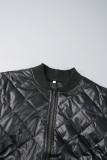 Black Casual Solid Patchwork Zipper Collar Outerwear