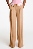 Preto elegante sólido retalhos bolso botões em linha reta cintura baixa reta retalhos bottoms