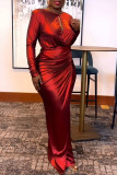 Röd Party Eleganta formell Vik V-hals långärmade klänningar