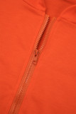Rojo mandarina Casual parches lisos cárdigan cuello manga larga tres piezas