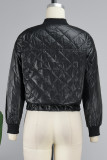 Black Casual Solid Patchwork Zipper Collar Outerwear