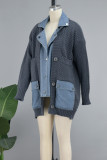 Coffee Casual Color Block Patchwork Pocket Buttons Cardigan Collar Outerwear