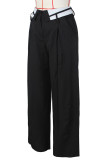 Черные элегантные однотонные карманные пуговицы в стиле пэчворк, прямые брюки с низкой талией, прямые пэчворк-низы