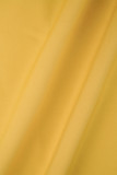 Ropa de abrigo casual bloque de color vendaje retazos hebilla cuello vuelto amarillo