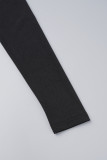 Zwarte casual effen skinny rompertjes met vierkante kraag en patchwork