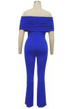 Colorful Blue Sexy Solid Patchwork Off the Shoulder Boot Cut Jumpsuits