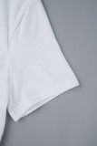 Weiße, sexy, lässig bedruckte, ausgehöhlte halbe Rollkragen-T-Shirts