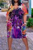Multicolor Casual Print Patchwork V Neck Printed Dress Dresses
