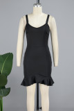 Black Sexy Casual Solid Backless Spaghetti Strap Vest Dress Dresses