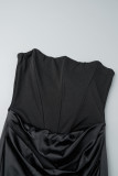 ブラック セクシー ソリッド パッチワーク バックレス ストラップレス ロング ドレス ドレス