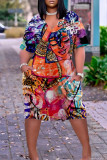 Многоцветное повседневное платье с принтом в стиле пэчворк с V-образным вырезом и принтом Платья