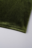 Темно-зеленые повседневные однотонные платья-жилет с открытой спиной и U-образным вырезом (с рукавами)