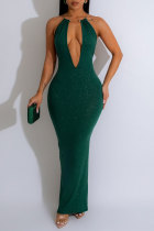 Зеленое сексуальное вечернее элегантное вечернее платье с металлическими аксессуарами, украшение с открытой спиной и блестками, V-образным вырезом, вечернее платье, платья