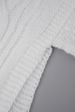 Patchwork solido casual bianco con cintura dolcevita manica lunga due pezzi