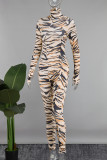 Skinny-Jumpsuits mit Tigermuster und Street-Animal-Print-Patchwork, halbem Rollkragen