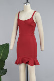 Red Sexy Casual Solid Backless Spaghetti Strap Vest Dress Dresses