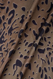 Mörkbrun Casual Print Basic Plus Size High Waist Kjol