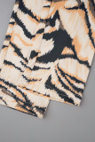 Tiger Pattern Street Animal Print Patchwork Half A Turtleneck Skinny Jumpsuits