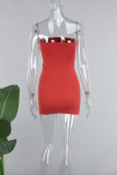 Красные сексуальные однотонные платья-юбки с открытой спиной и без бретелек
