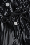 Zwarte casual patchwork contrasterende kraag met kraag bovenkleding