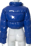 Blaue Oberbekleidung mit Stehkragen und Patchwork-Reißverschluss im Street-Print