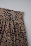 Donkerbruine casual print basic grote maat rok met hoge taille