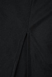 Robe longue noire élégante en Patchwork, couleur unie, ouverture haute, bretelles Spaghetti