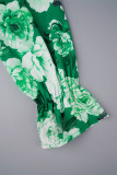 Grönt Casual Print bandage med bälte lång ärm två delar