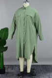Vert décontracté solide Patchwork col rabattu robe chemise robes de grande taille