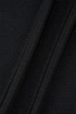 Schwarzes, elegantes, solides Patchwork-Kleid mit hohem Öffnungs-Spaghettiträger und langem Kleid