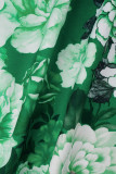 Grüner, lässiger Print-Verband mit Gürtel und langen Ärmeln, zweiteilig