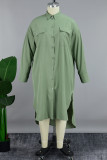 Vert décontracté solide Patchwork col rabattu robe chemise robes de grande taille
