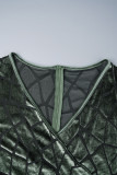 Armeegrüne, lässige, solide Frenulum-Kleider mit V-Ausschnitt und langen Ärmeln in Übergröße