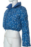 Blaue Oberbekleidung mit Stehkragen und Patchwork-Reißverschluss im Street-Print