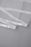 Patchwork solido casual bianco con cintura dolcevita manica lunga due pezzi