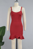 Red Sexy Casual Solid Backless Spaghetti Strap Vest Dress Dresses