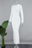 Белые уличные однотонные лоскутные длинные платья с круглым вырезом