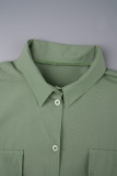 Abito a camicia con colletto rovesciato patchwork solido casual verde Abiti taglie forti