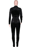 Black Casual Solid Patchwork Fold Zipper O Neck Long Sleeve Two Pieces