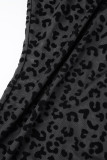 Zwarte sexy print patchwork mesh rits O-hals skinny jumpsuits